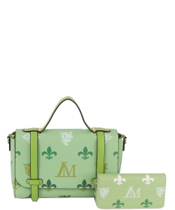 2in1 Fashion Tophandle Satchel Bag with Matching Wallet LMP005-1W GREEN